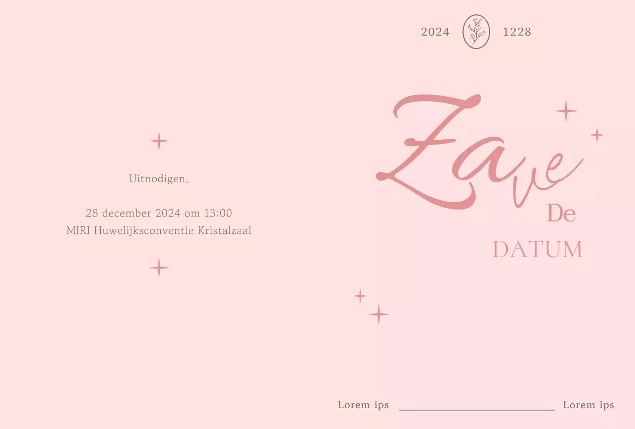 Elegante uitnodiging met roze toon-op-toon cursief lettertype