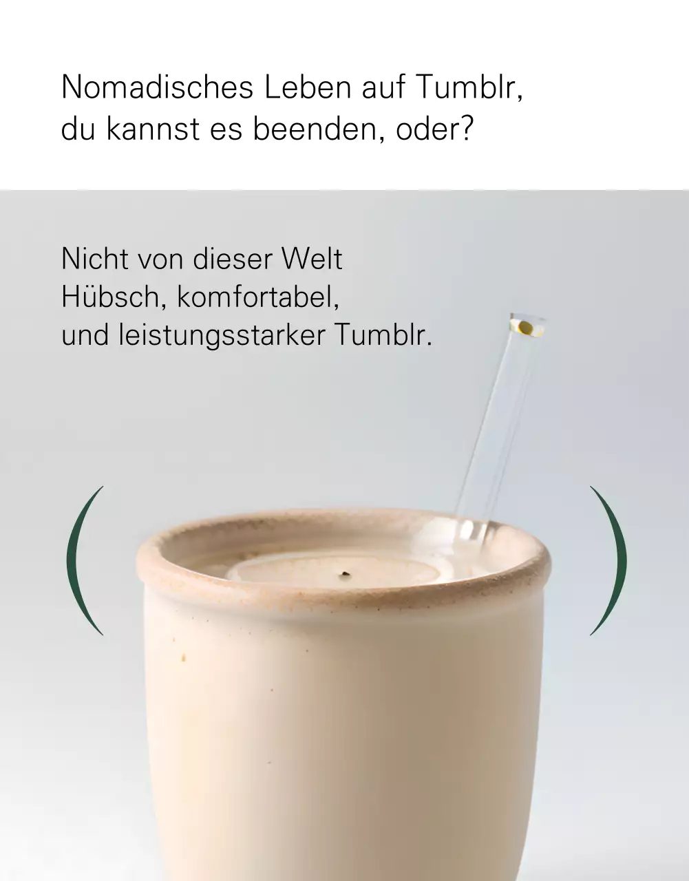 Eine minimalistische Tumblr-Neuankömmlingsanzeige in Weiß und Grün