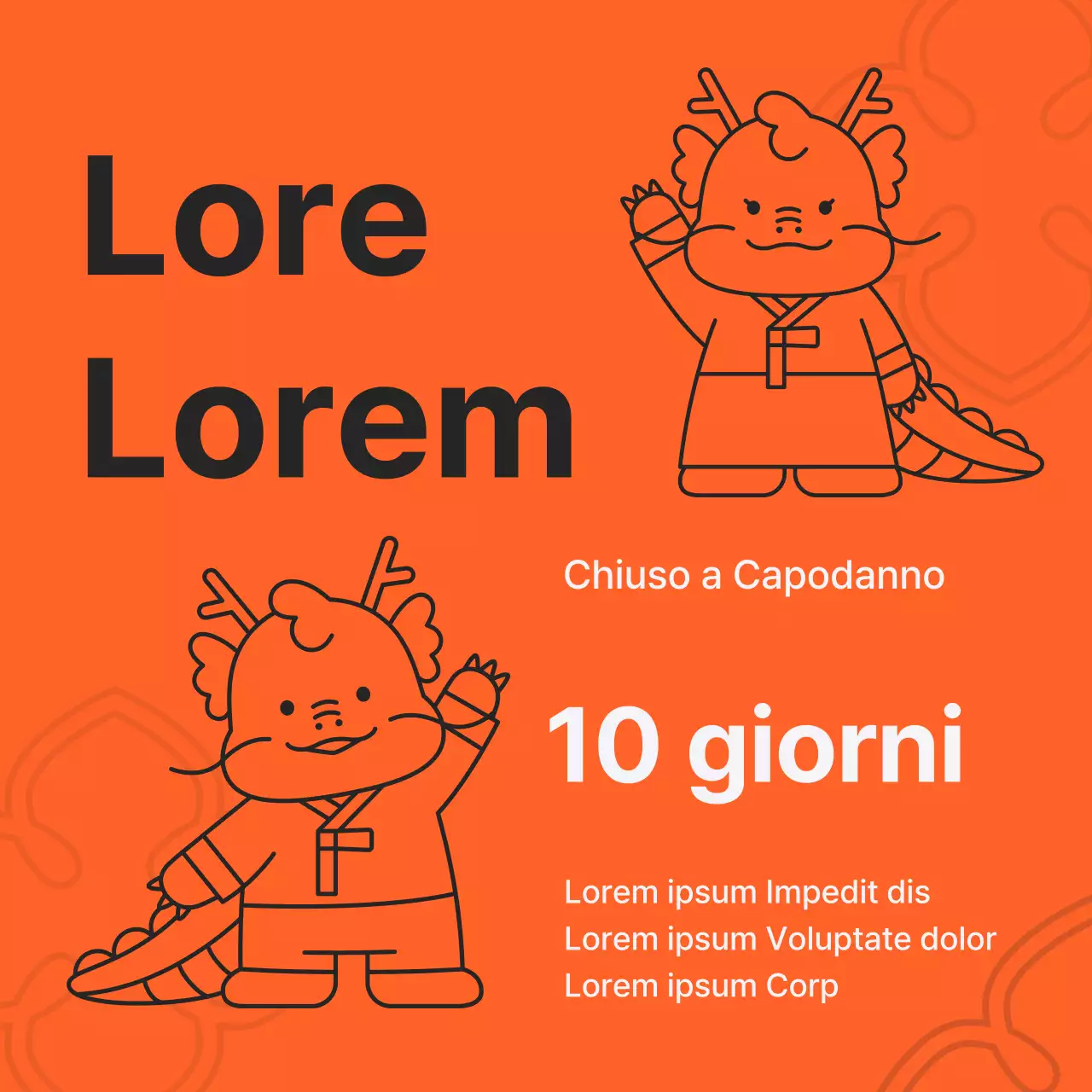 Pubblicità pop-art arancione e bianca per il Capodanno lunare