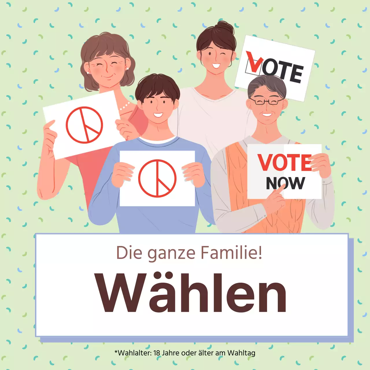 Eine niedliche, lindgrüne Anzeige zur Ermutigung zur Stimmabgabe