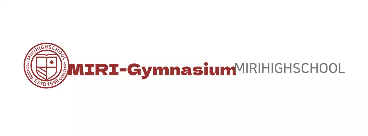 Logo der High School in Form eines kreisförmigen Bildungssymbols in Burgunderrot