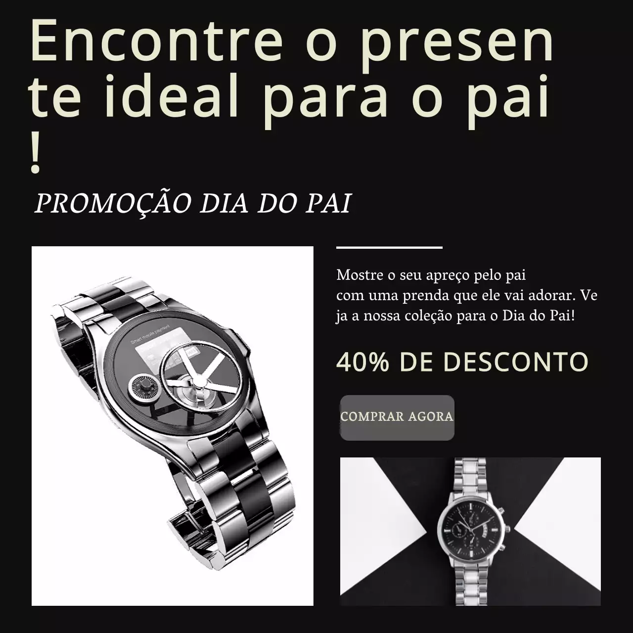 Anúncio de saldos para o Dia do Pai a preto e branco