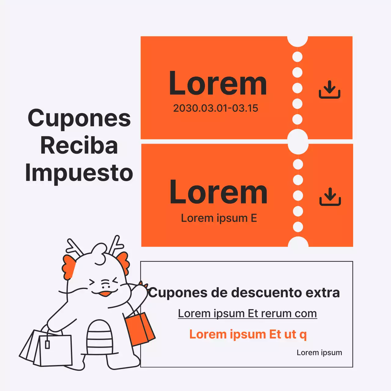 Anuncio pop-art en blanco y naranja de las rebajas del Año Nuevo Lunar