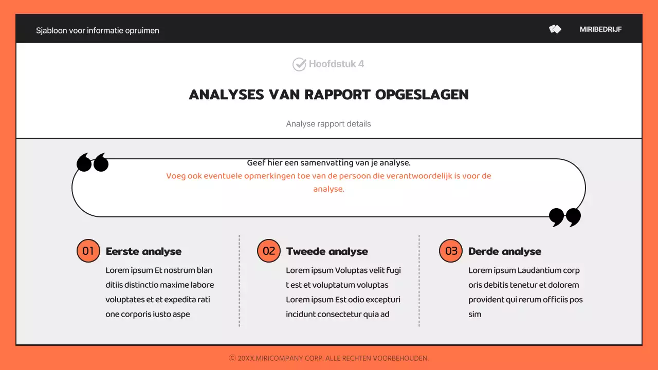 Een eenvoudig oranje-en-zwart, informatierijk rapport