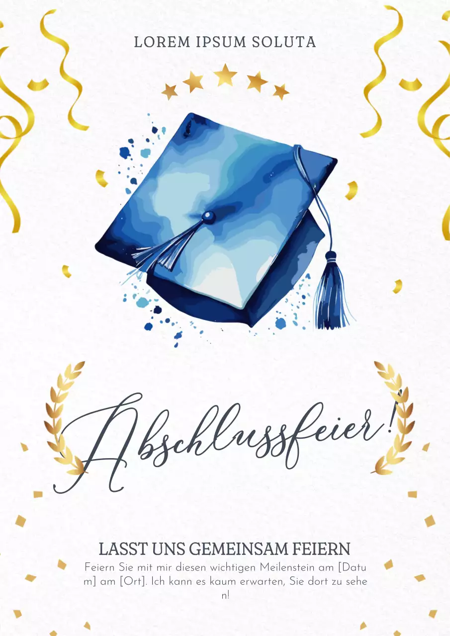 Goldene und blaue elegante Einladung zur Abschlussfeier