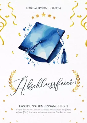 Goldene und blaue elegante Einladung zur Abschlussfeier