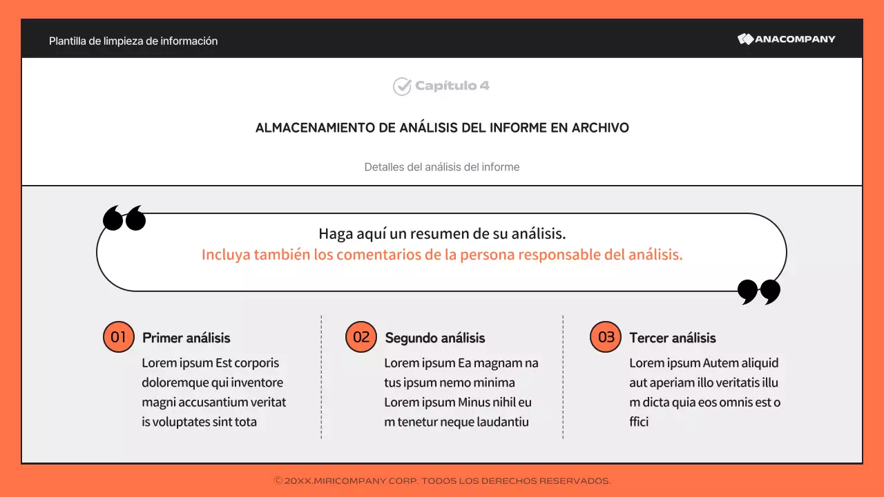 Un sencillo informe naranja y negro, rico en información