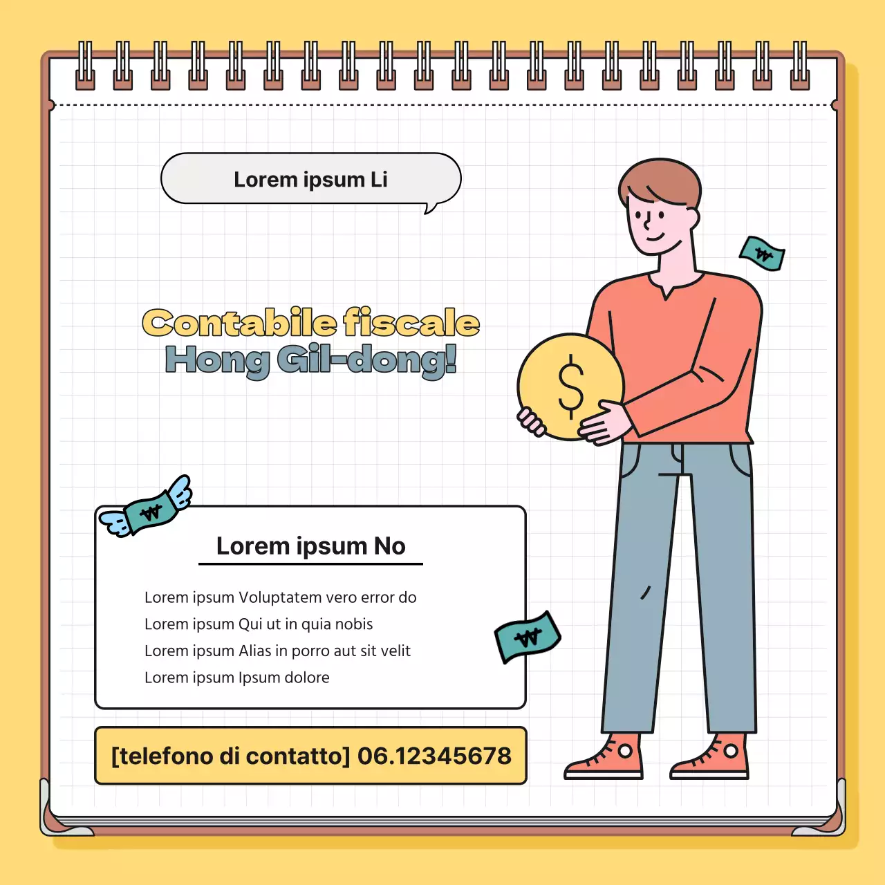 Informazioni fiscali minimaliste in giallo e blu