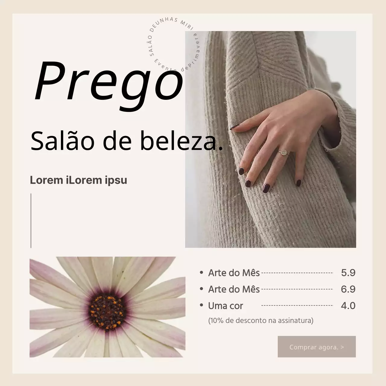 Promover o seu salão de beleza bege e simples nas redes sociais