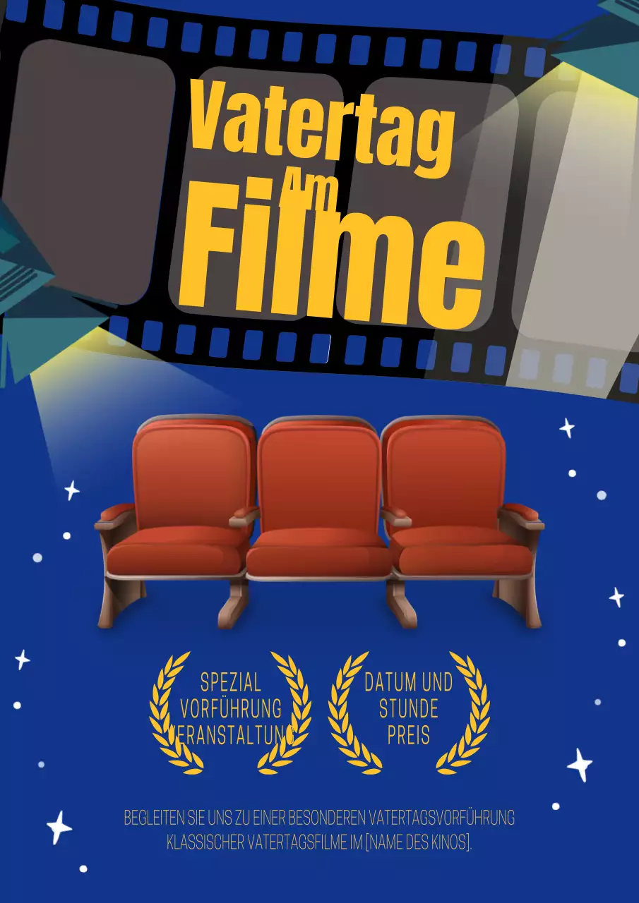 Blaue und gelbe trendige Vatertags-Film-Event-Anzeige