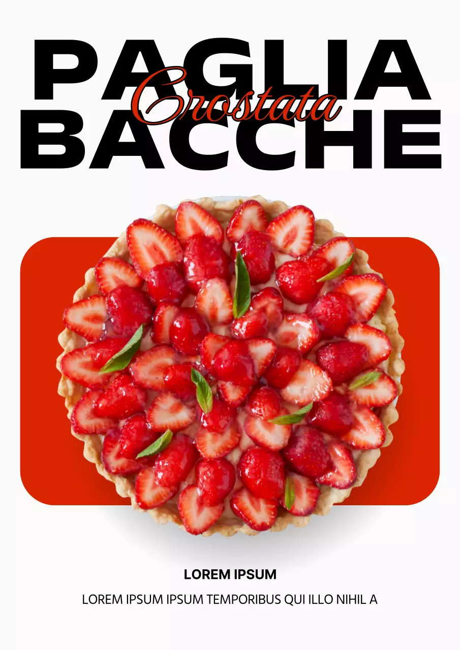 Promuovere una crostata di fragole minimalista in rosso e nero