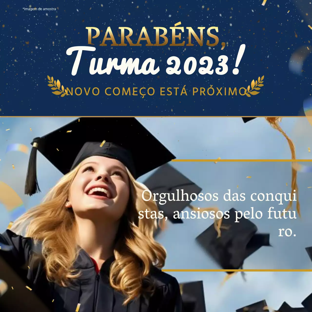 Publicidade da Cerimónia de Formatura Clássica Azul e Dourada