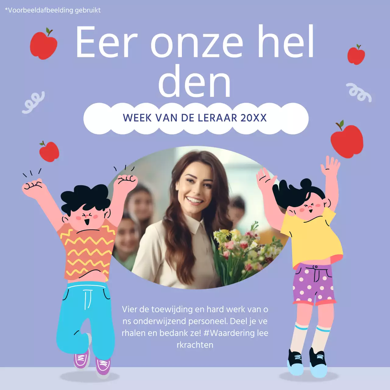 Lila en witte charmante advertentie voor lerarendag