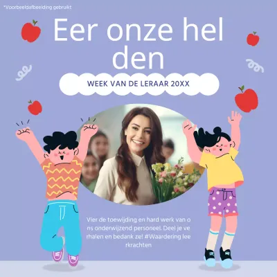 Lila en witte charmante advertentie voor lerarendag