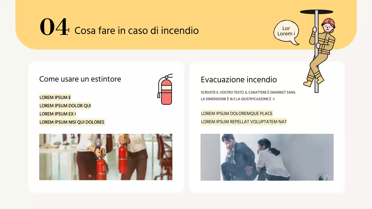 Materiale di formazione sulla sicurezza antincendio semplice e giallo