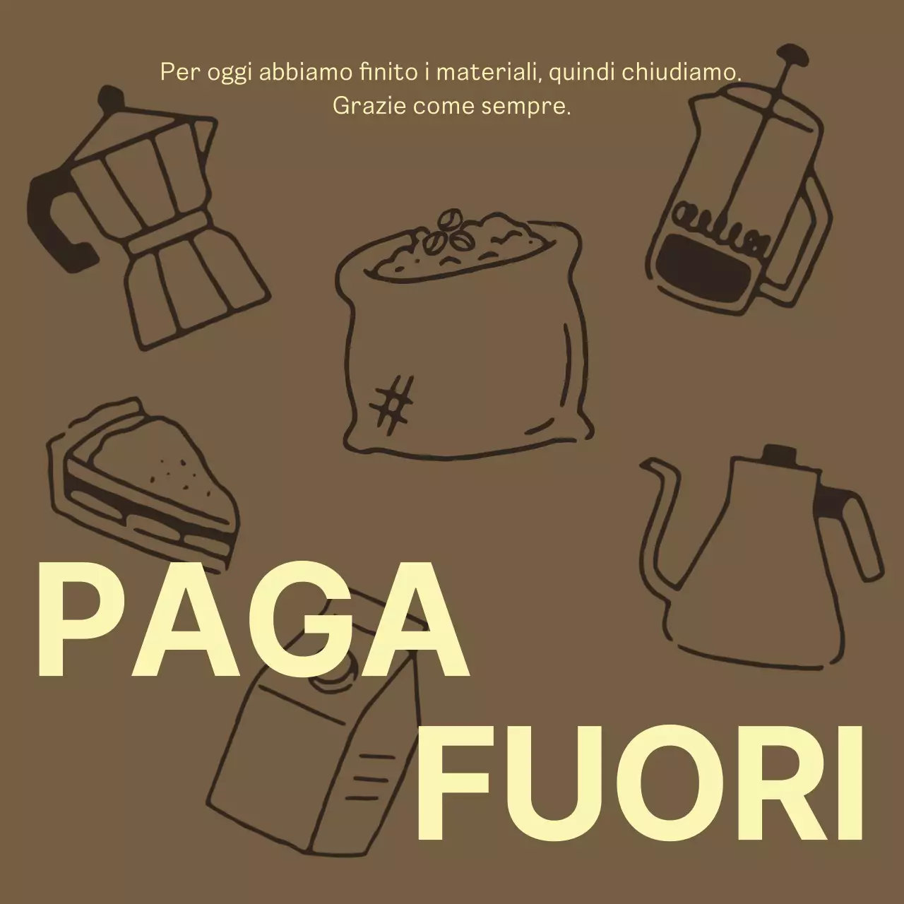 Semplice avviso di caffè in giallo e marrone