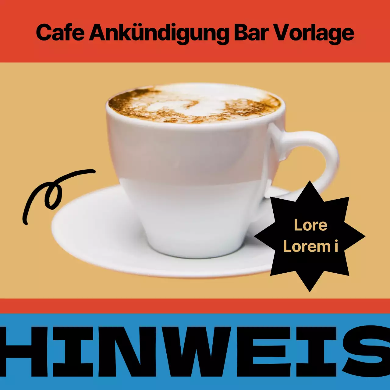 Werbung für ein Café im Vintage-Stil in Gelb und Rot