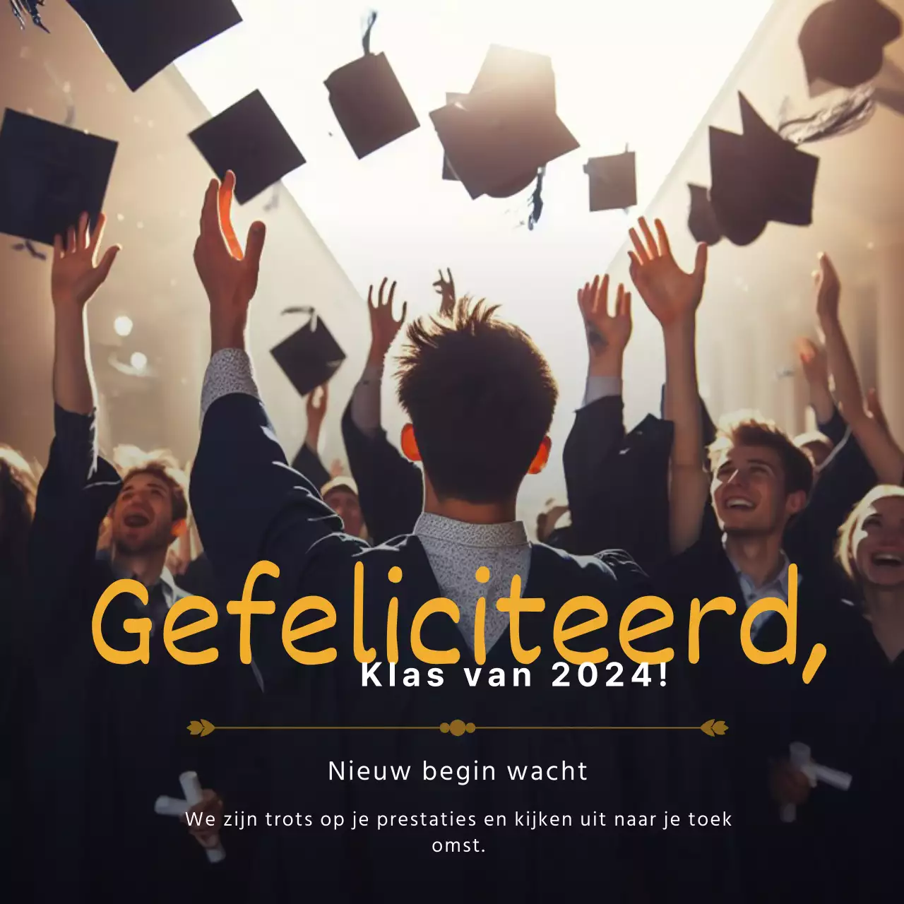 Gouden en zwarte felicitatiekaart voor afstuderen