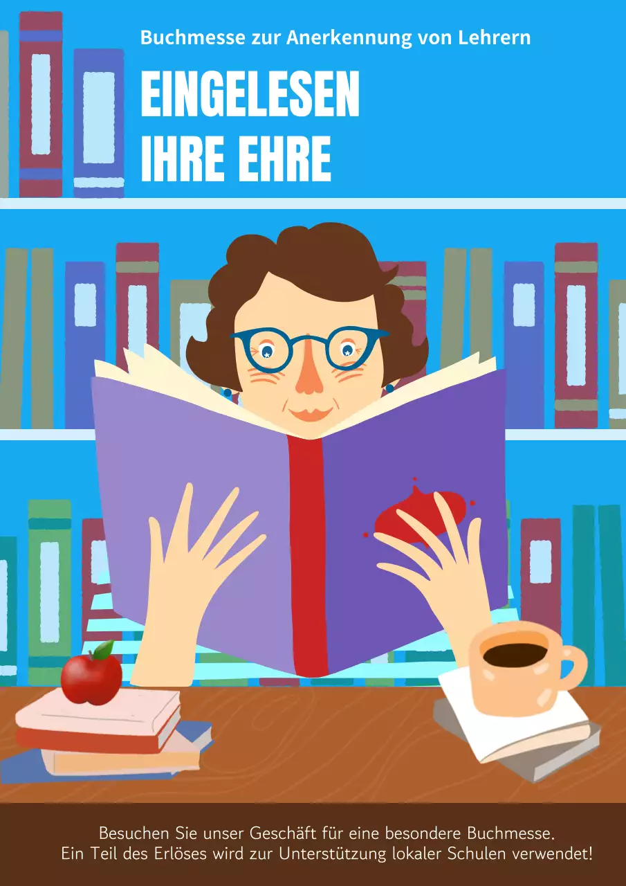 Himmelblauer und lilafarbener Kitsch zum Tag des Lehrers - Werbung für eine Leseveranstaltung