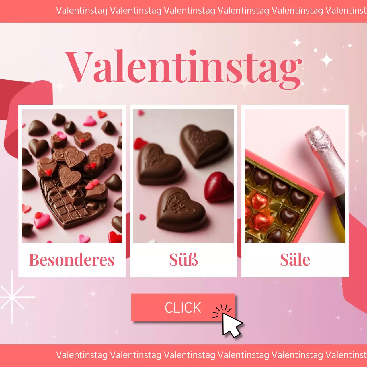 Eine luxuriöse Anzeige zum Valentinstag in Braun und Rot