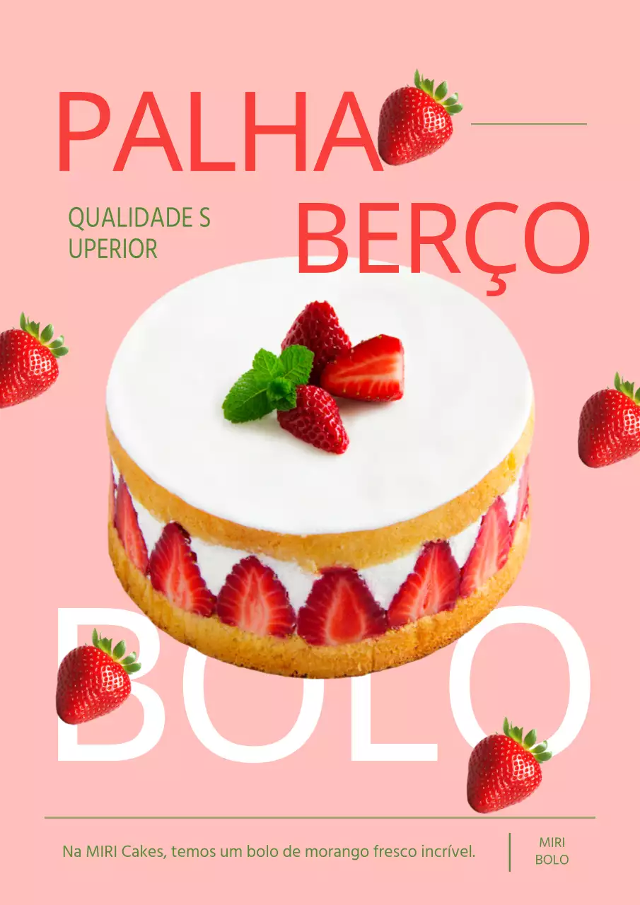 Promover um bolo de morango simples em rosa e vermelho
