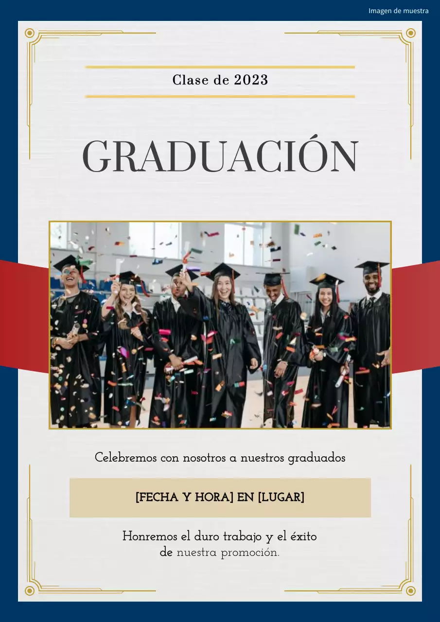 Invitación clásica de ceremonia de graduación en blanco y azul