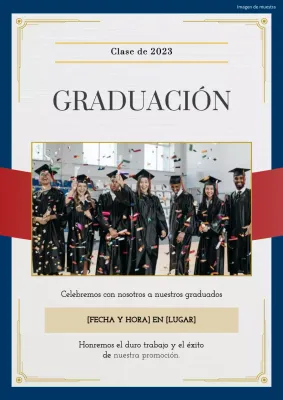 Invitación clásica de ceremonia de graduación en blanco y azul