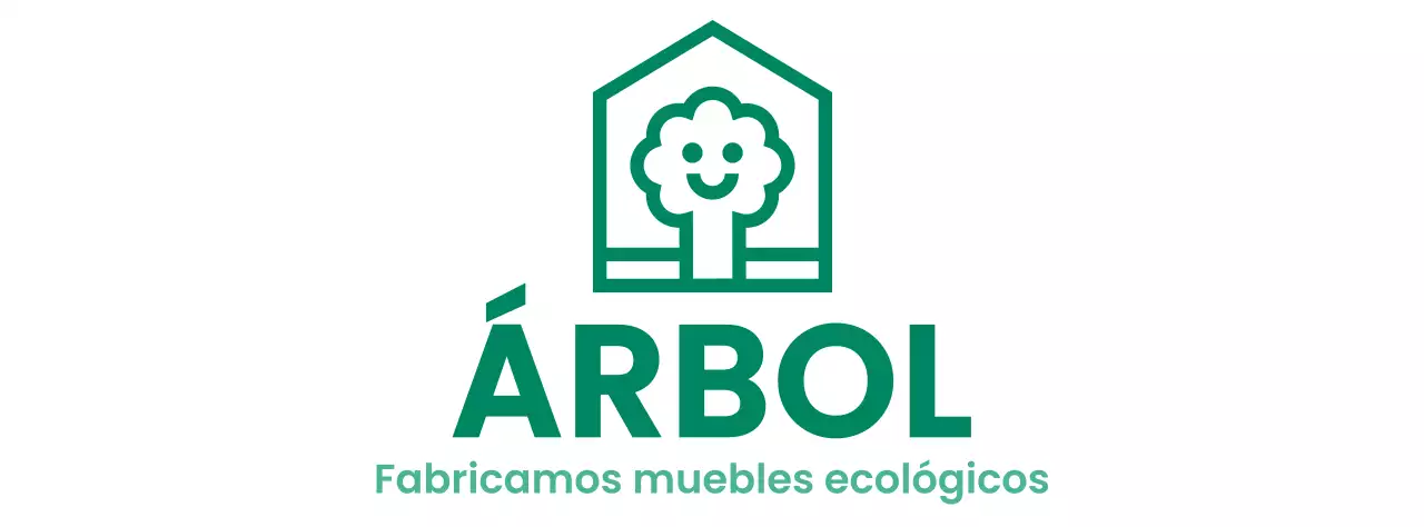 Diseño de empresa de muebles con logotipo de marca que muestra un árbol en una casa