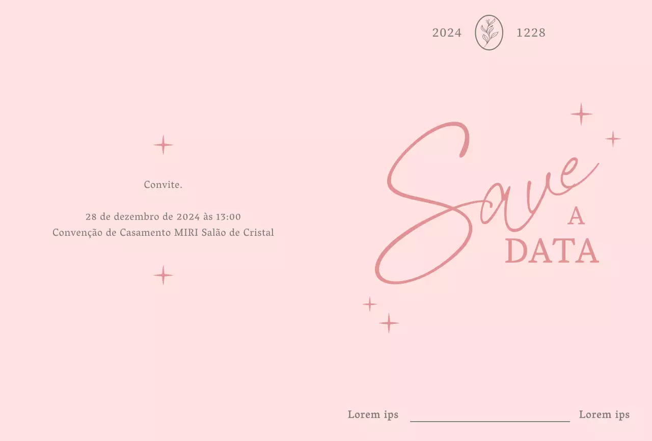 Convite elegante com letra cursiva tom sobre tom cor-de-rosa