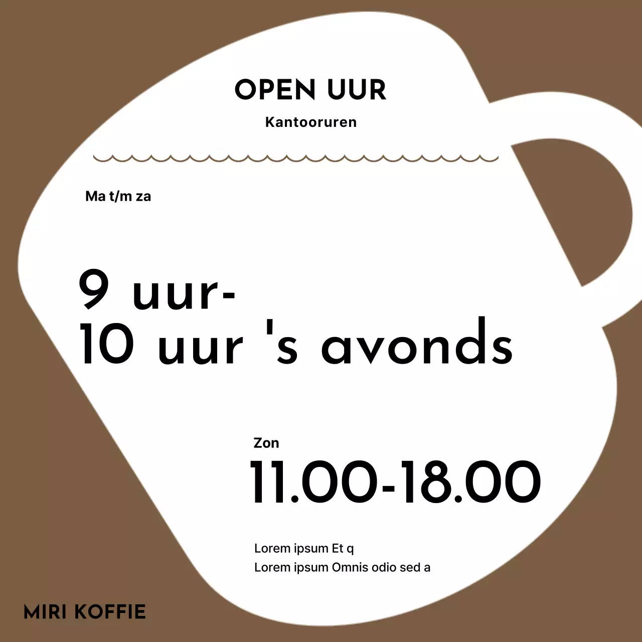 Een eenvoudige bruine aankondiging van openingstijden