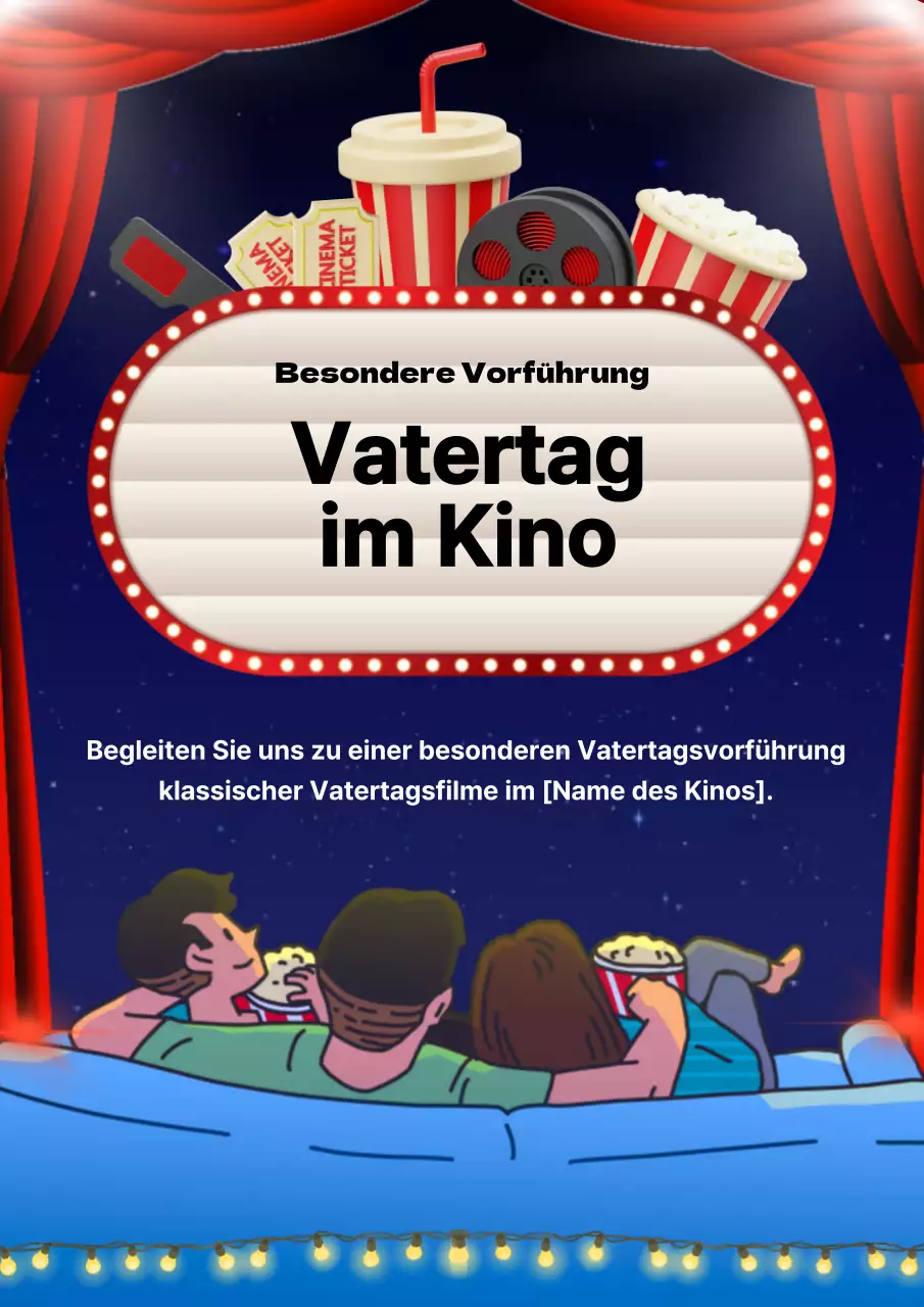 Blauer und roter Retro-Vatertagsfilm - Werbung für die Veranstaltung