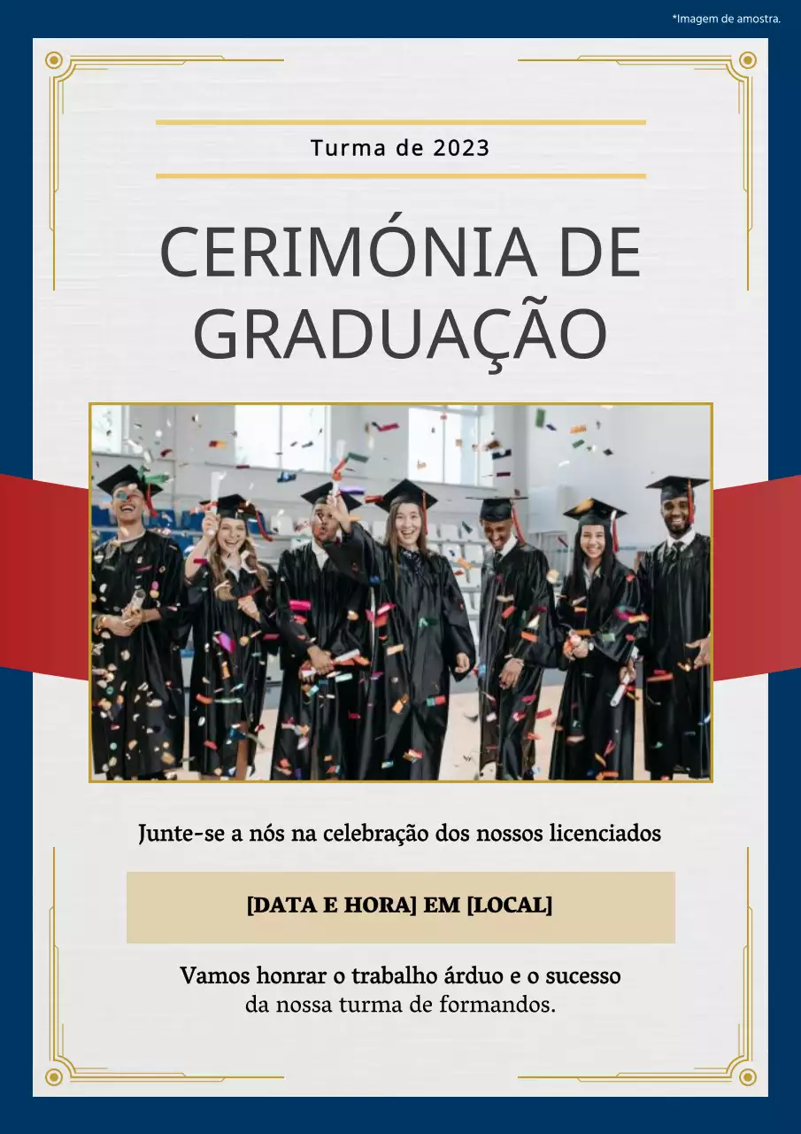 Convite de cerimónia de formatura clássico branco e azul
