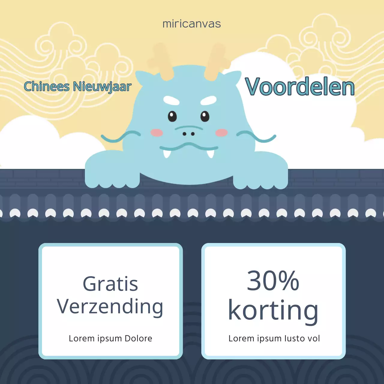 Een mooie blauw met gele Lunar New Year verkoopadvertentie