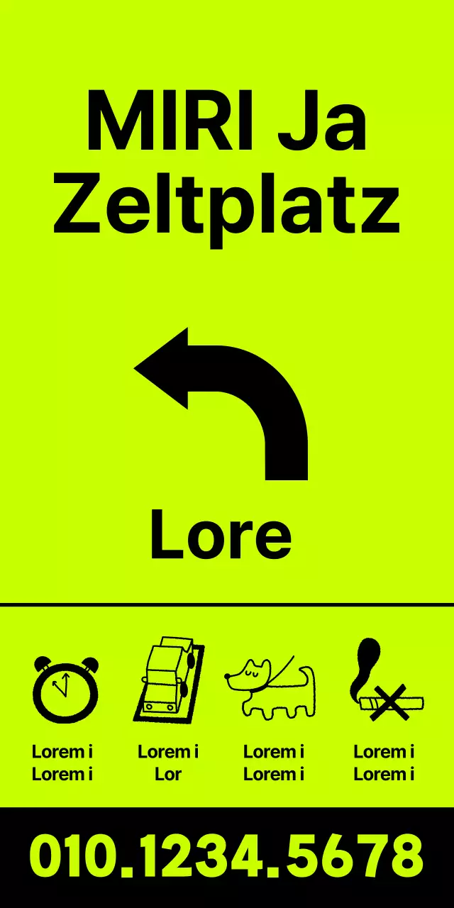 Standorte der Campingplätze in schwarzer Schrift auf fluoreszierendem Hintergrund