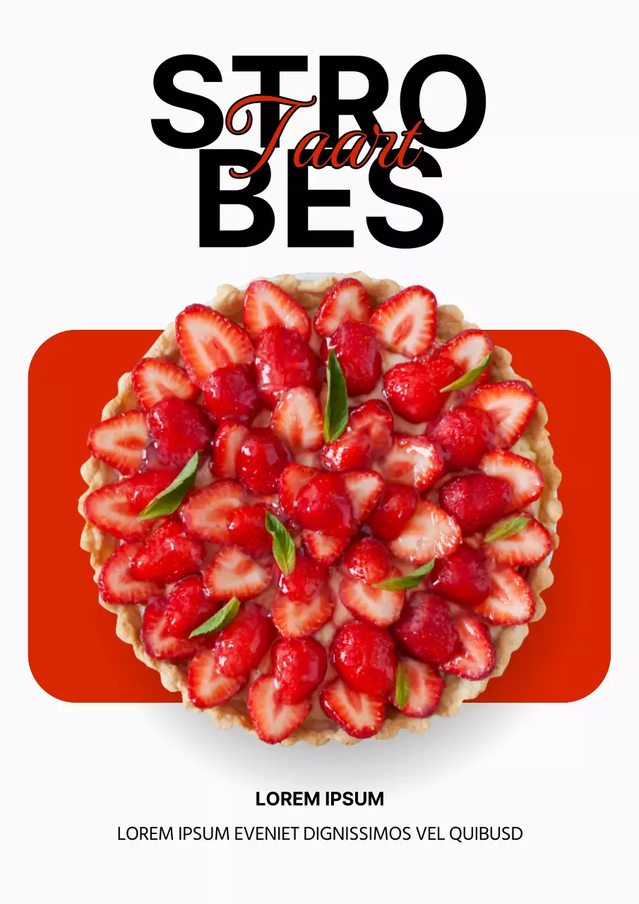 Promoot een minimalistische aardbeientaart in rood en zwart