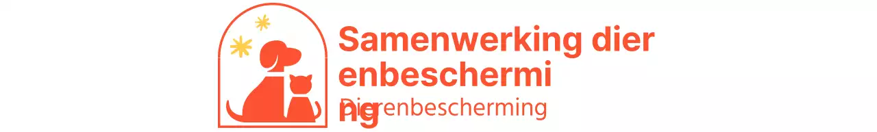 De Humane Society met een schattig geïllustreerd logo van een hond en kat in het rood