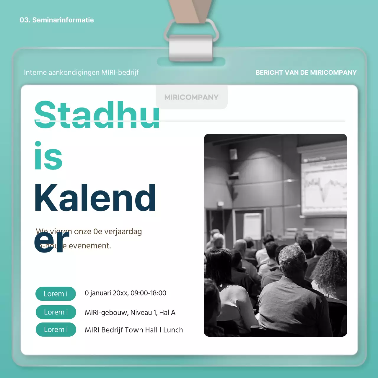 Moderne eenjarige bedrijfsaankondigingsplanner in wit en lichtblauw