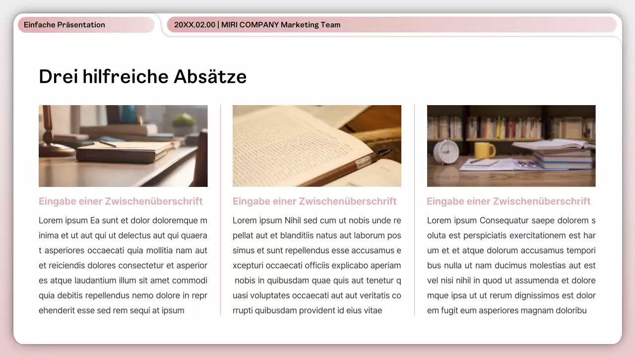 Ein einfaches rosa-weißes Business-Layout