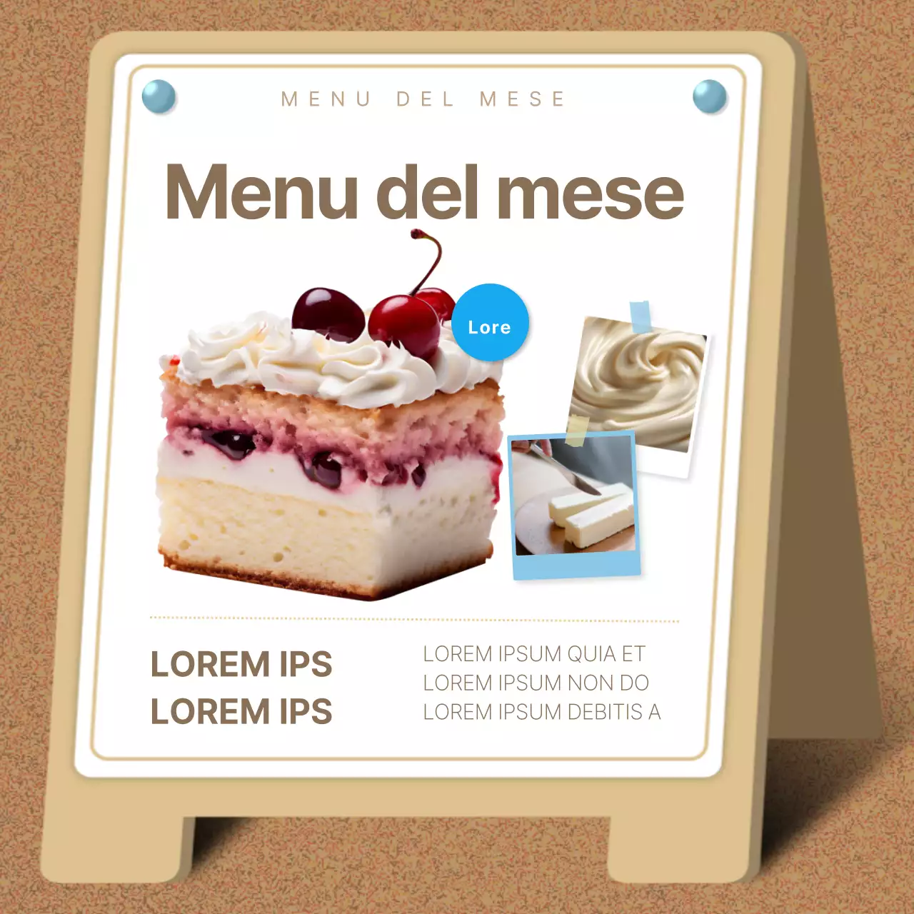 Una collezione di simpatici avvisi di caffè in beige e azzurro.