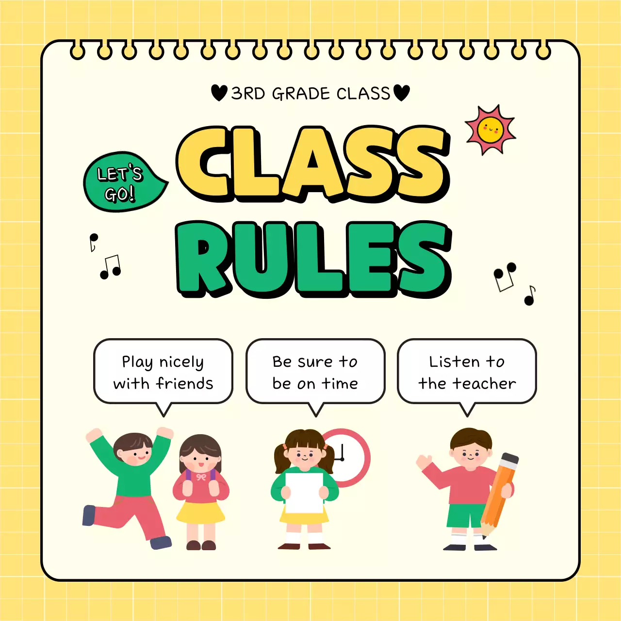 노란색 간단한 교실 가이드라인 소셜 미디어 게시물