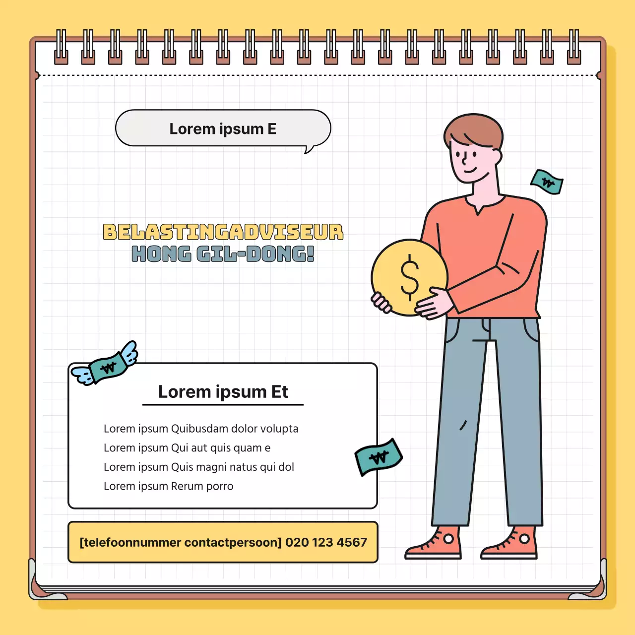Minimalistische belastinginformatie in geel en blauw