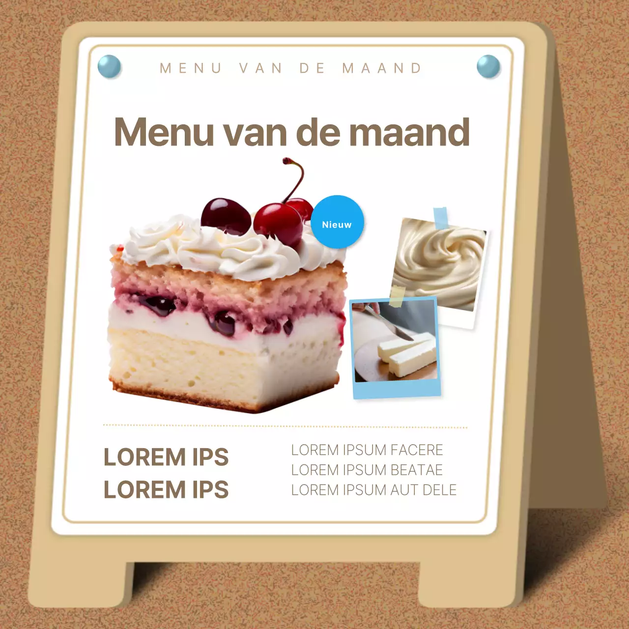 Een verzameling leuke café-etiketten in beige en lichtblauw.