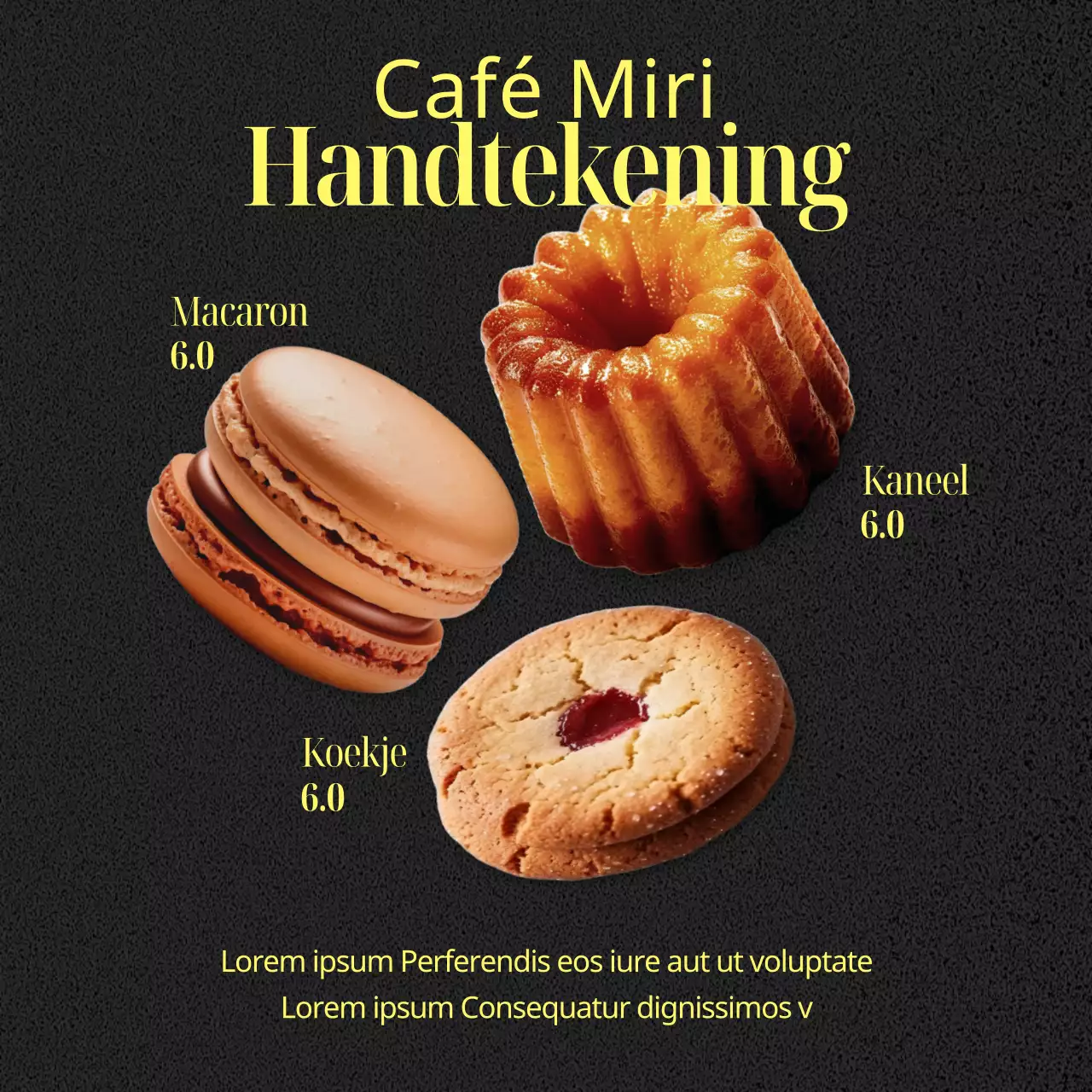 Ontwerppost voor een trendy café-eigenaar in geel en zwart