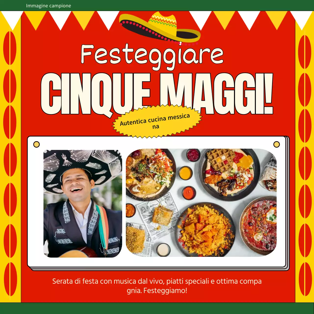 Pubblicità dell'evento del ristorante messicano Red and Green Kitsch