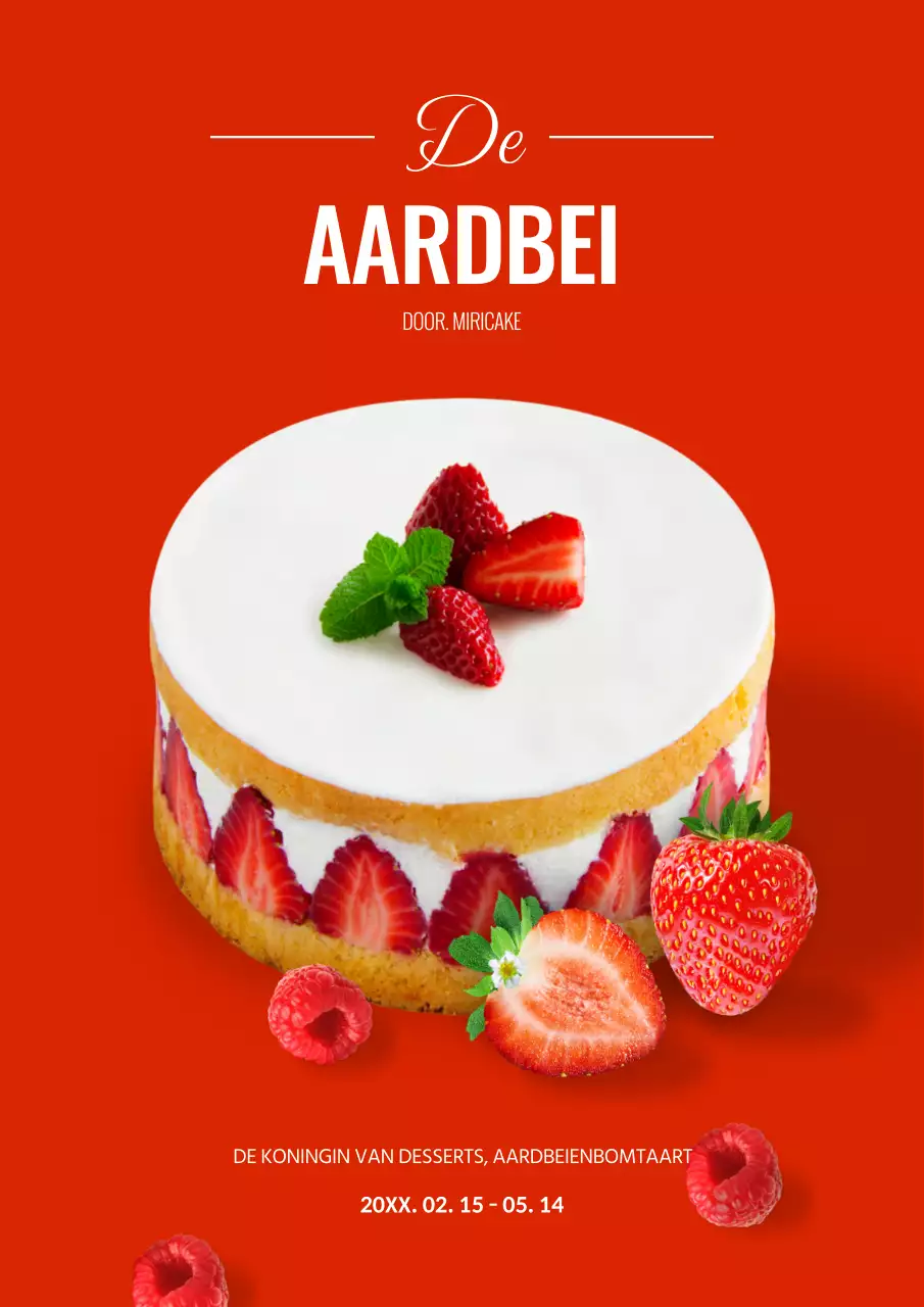 Eenvoudige aardbeientaart in rood en wit
