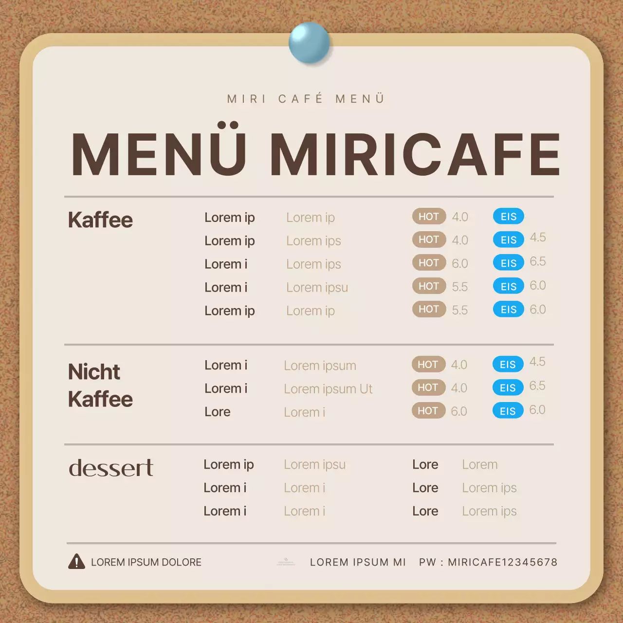 Eine Sammlung von niedlichen Café-Notizen in Beige und Hellblau.