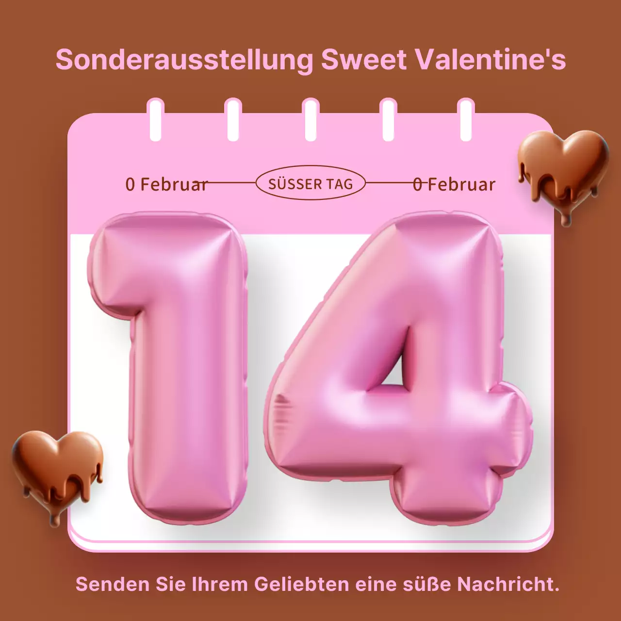 Eine braune, kitschige Anzeige zum Valentinstag