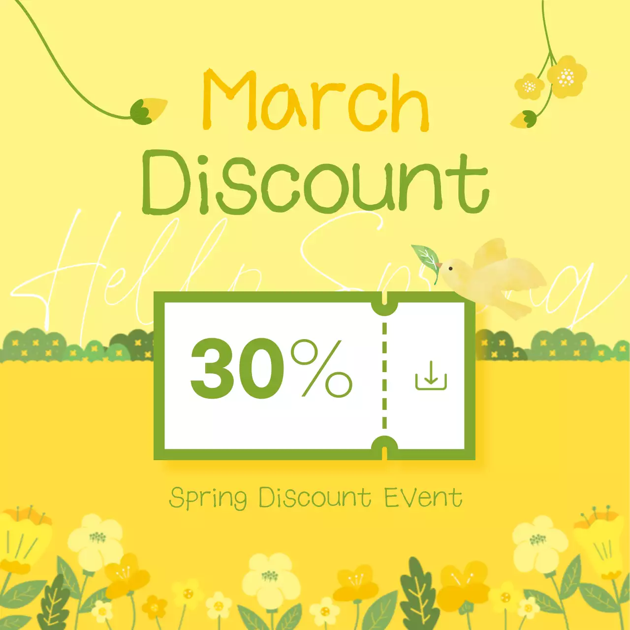 노란색 꽃 봄 프로모션 소셜 미디어 게시물