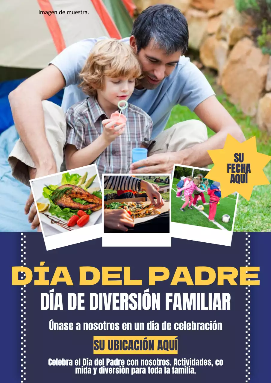 Publicidad de moda para el Día del Padre en azul marino y amarillo