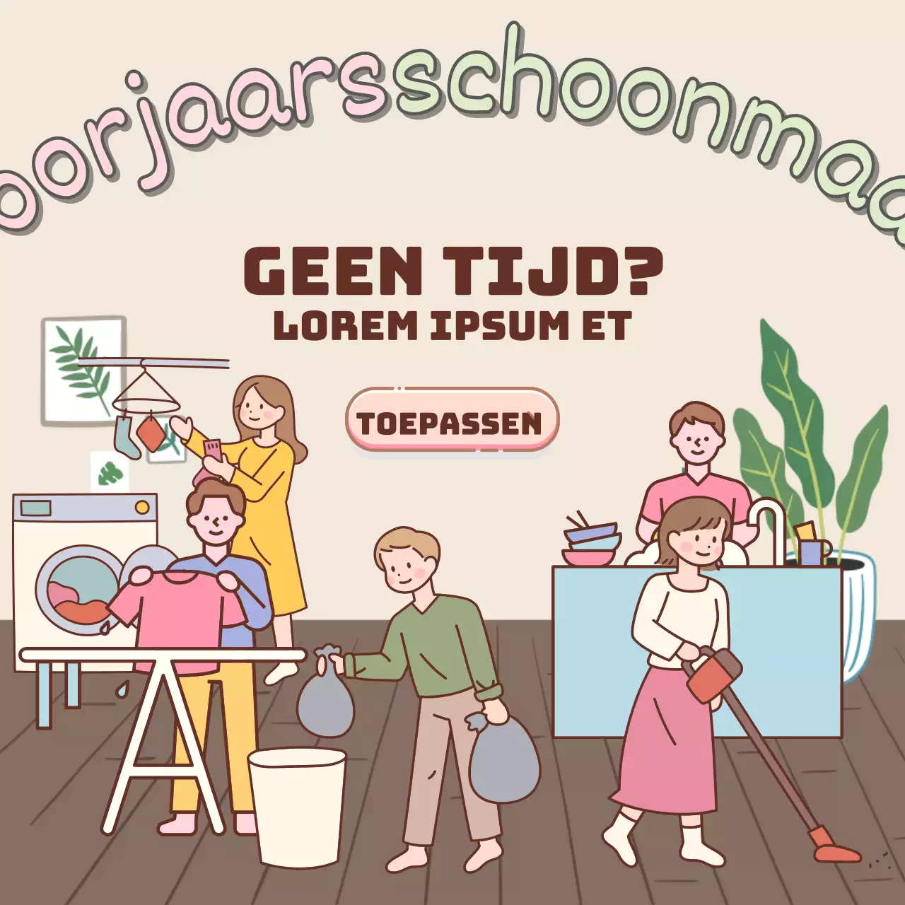 Leuke beige huis-aan-huis schoonmaak advertentie